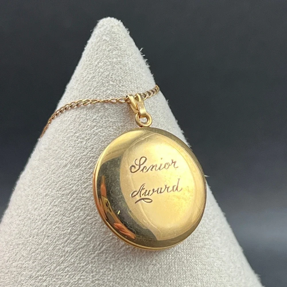 Vintage Locket Necklace Floral Senior Award 12KT Gold Filled Chain Marathon 18